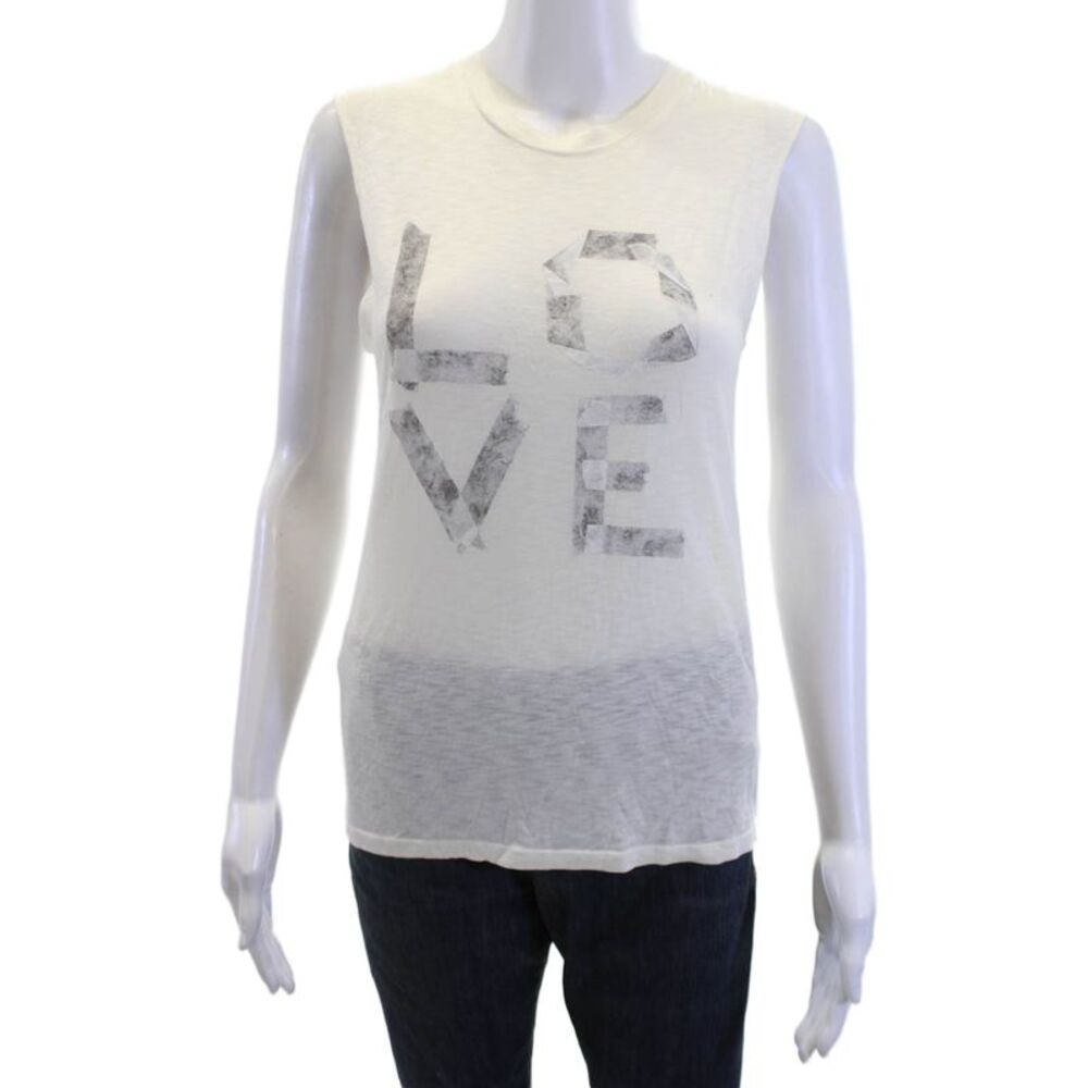 Kelly Wearstler Womens Sleeveless White Love Graphic Tank Crew Neck Size XS